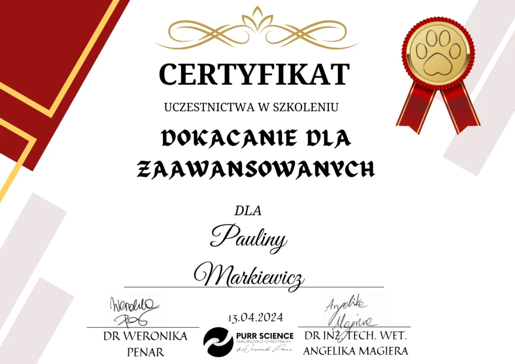 Paulina Markiewicz certyfikat koci beahwiorysta