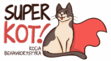 Logo kociej behawiorystki super kot z kotem w pelerynie